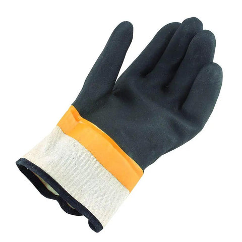 Viper Double Coated PVC Work Gloves With Safety Cuff Black Heavy Duty Grip For Wet Conditions Sand Finish For Superior Traction Pack Of 12 Size Large Comfortable