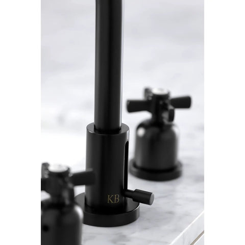 Close-up of 8 Inch Widespread Bathroom Faucet With Dope Matte Black Finish And Pop Up Drain Built To Last Solid Brass Construction