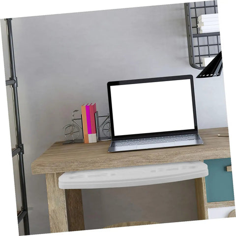 Pull Out Keyboard Tray Under Desk Smooth Glide Setup For Home Office Ergonomic Abs Platform showing a white tray beneath a wooden desk.