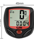 Compact LCD Bike Computer With Odometer And Speedometer, 45x46mm, digital display showing speed and distance, black and red.