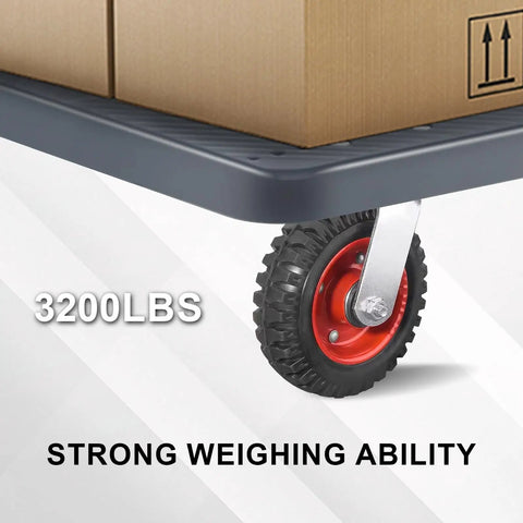 Heavy Duty Eight Inch Caster Set Of Four With Solid Rubber Tires and Dual Ball Bearings, strong 3200 lbs capacity wheel on moving cart.