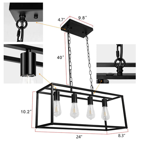 Dope 4 Light Matte Black Industrial Farmhouse Pendant Light For Dining Room