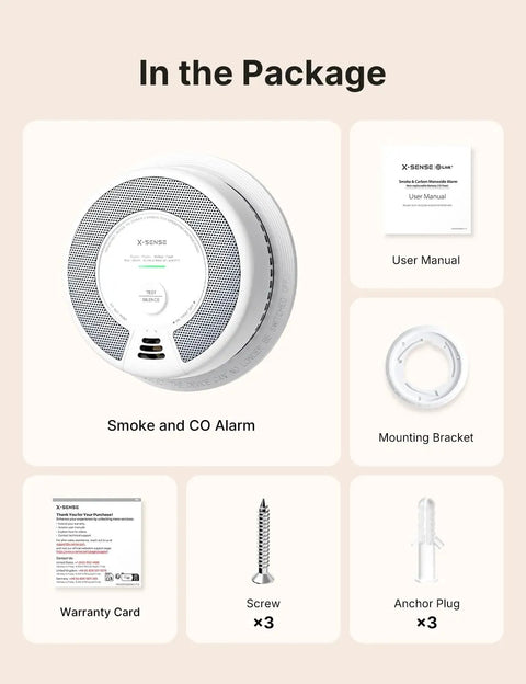 Wireless Interconnected Smoke And Carbon Monoxide Detector With 10 Year Battery, Fire And CO Alarm, UL certified, package contents