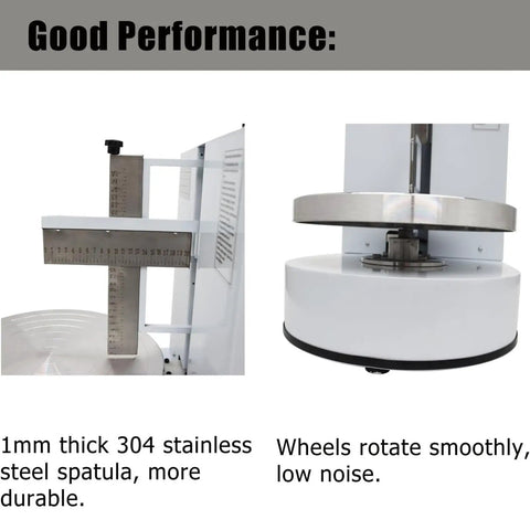 Top Shelf Buttercream Smoothing Machine With 35CM Adjustable Turntable and Thin Metal Blade for cake decoration performance details.