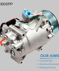 Heavy Duty AC Compressor For Honda Civic And CRV 2.4L 2007 To 2015 close-up view showing aluminum casing and pulley detail.