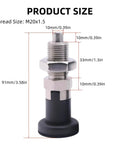 Solid Built M20x1.5 Stainless Steel Ball Nose Spring Plunger with dimensions for precise machine alignment tasks.
