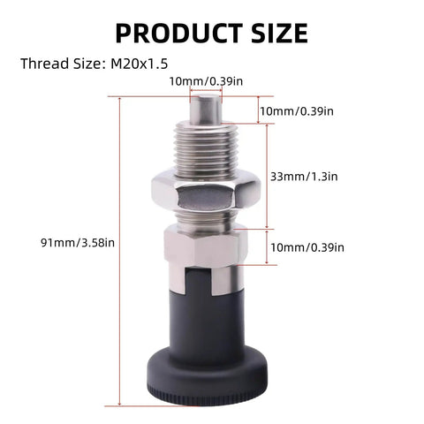Solid Built M20x1.5 Stainless Steel Ball Nose Spring Plunger with dimensions for precise machine alignment tasks.