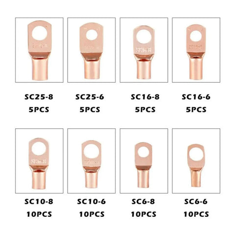 Heavy Duty 60 Piece Assorted Copper Wire Ring Connectors For Car Battery Starter Cable Welding And Electrical Wiring Crimp Terminals Kit, SC sizes