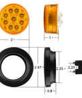 Trucker Grade 2 Inch Round LED Marker Lights 20 Pack Amber and Red With Reflectors Sealed Flush Mount Grommets dimensions