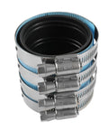 Side view of Two Inch No Hub Coupling Heavy Duty With Blue Shield For Quick Size Identification Stainless Steel Body