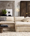 Crystal Hardwired Wall Light With Chrome Finish Sconce And K9 Acrylic Crystal Drops Shade in a modern living room setup.