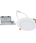 DIY Friendly Six Inch Canless Recessed LED Downlight Kit With Remote Driver And Integrated Junction Box, Adjustable CCT, white finish.