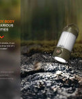 CL26R Pro Camping Lantern Olive Drab 650 Lumens USB C Rechargeable shown in drop test scene on rugged terrain