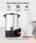 Heavy Duty 6L Commercial Coffee Urn With Cool Touch Handles, 45 Cup Electric Coffee Maker For Events, stainless steel.