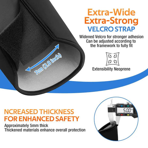 Close-up of 5mm thickened battery cover for electric bicycles with extra-wide Velcro strap, showing size 7cm, medium size option.