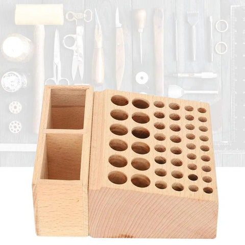 Leather Tool Holder With 48 Holes Wooden Craft Tool Stand Beech Wood Rack Organizer showing front angle