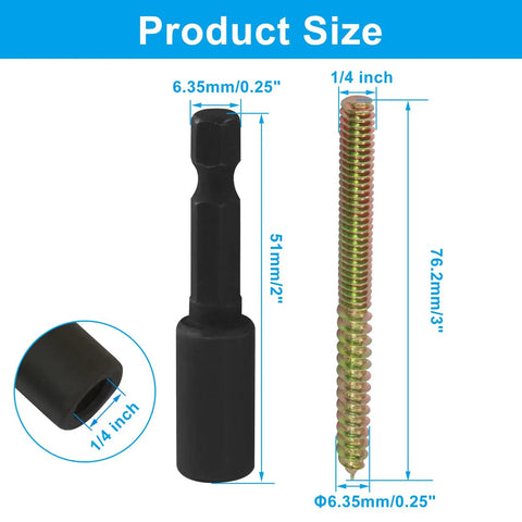 Knockout 1/4-20 X 3 Inch Hanger Bolts 20-Pack With Drive Bit Pro Grade double-ended screws with size dimensions displayed.