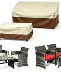 All Weather Four Piece Outdoor Furniture Cover Set For Patio Loveseat Chairs And Coffee Table Waterproof Beige And Brown Durable Fit