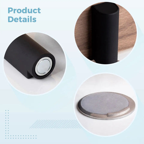 No Drill Door Stop Silent Ultra Thin For Bathroom With Strong Adhesive Mount Easy Install Heavy Duty Hold Anti Collision Windproof ABS 3 Inch Height Black Quiet Close detailed view