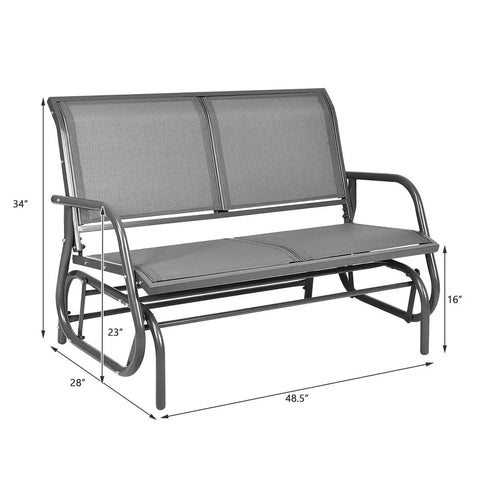 Two Person Swing Glider Chair 48 Inch Spacious Outdoor Lounge Bench For Patio Backyard Poolside Lawn Indoor Use Durable Steel Frame Weatherproof Fabric Cozy And Chill shown with dimensions