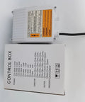 Box and control unit of Submersible Well Pump Control Box 110V 60Hz 0.75KW 1HP with specifications label.