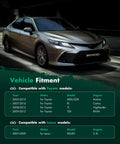 Chart showing vehicle fitment for 2005-2015 Toyota Avalon, Camry, RAV4, Highlander, and 2007-2009 Lexus RX350.