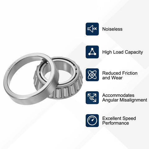 Beefy High Load Tapered Roller Bearing Cone And Cup Set With Chrome Steel Build, showing features like high load capacity and reduced friction.