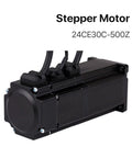 NEMA 24 closed-loop stepper motor with brake in black, front view with three cables on top.