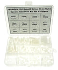 Nylon Round Unthreaded Spacers Kit For M3 Screws, 300 Pc White Assortment With 5mm Od And 3.2mm Id in labeled storage box
