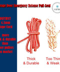 Garage Door Emergency Release Pull Cord With Handle 1 Meter Long, thick and durable red and white rope with comparison to thinner white rope