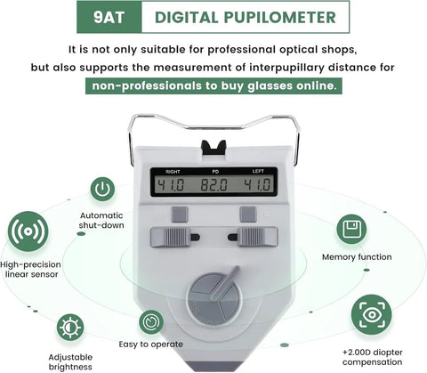 Front view of Next-Level Pupillometer With Adjustable Nose Pad And Brightness Control Pro-Grade Pupil Distance Meter for eye exams.
