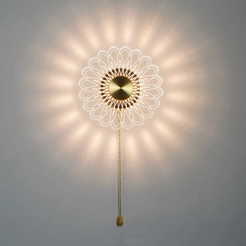Battery Powered Sunflower Wall Sconce With Vintage Pull Chain 8 Inch Decorative Light For Bedroom Porch Front Door Vanity Cozy Home Vibes Gift For Daughter Uses 3 AA Batteries Not Included.