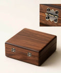 Wooden box with installed 12 Pcs Small Butterfly Hinges Antique Bronze Mini Metal Hinges 20 x 17mm for DIY crafts, close-up view.