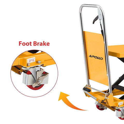 Heavy Duty Hydraulic Lift Table Cart With 330 Pound Capacity And 29.1 Inch Lift Height Single Scissor Lift showing foot brake detail.