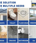 Heavy Duty Clear Waterproof Sealant Gel Leak Stopper For Roof Wall Repair shown on roofs, toilets, floor drains, and bathtubs.