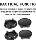 Universal Snap On Wheel Center Caps For Rims 2.36 Inch Outer Diameter 2.2 Inch Inner Core Hub Covers showing black ABS steel caps.