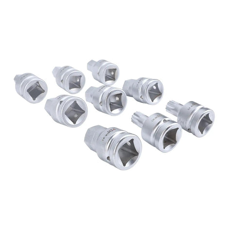 Battle Ready 3 4 Inch Drive Impact Hex Driver Set With M16 And M18 Spline Bits, nine chrome moly sockets displayed.