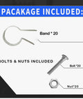 Package includes 20 Two And Three Eighths Inch Tension Band For Chain Link Fence, bolts, and nuts in galvanized steel.
