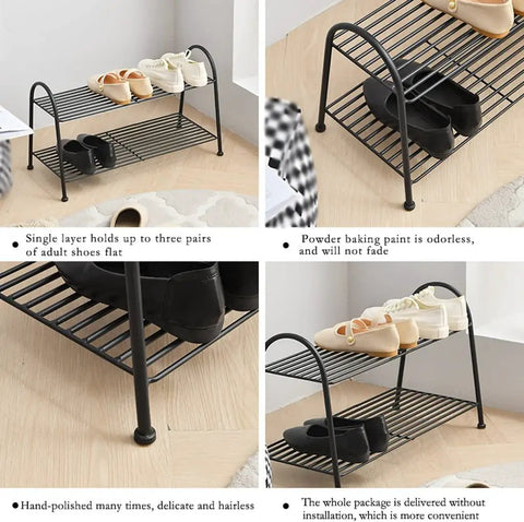 Heavy Duty Wrought Iron Shoe Rack Three Tier Floor Organizer Holds Up To A Dozen Pairs Of Your Favorite Kicks Solid No Fuss Space Saving Solution For Entryway Or Bedroom Storage Shelves In Matte Black Finish