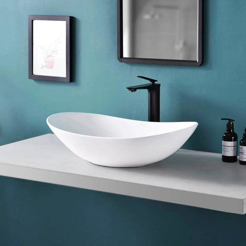 Large Oval Vessel Sink 24 Inch By 13.8 Inch White Ceramic Above Counter Bathroom Sink With Pop Up Drain Modern European Style Vessel Bowl