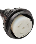 Close-up of Heavy Duty 50 Amp RV Shore Power Extension Cord Adapter 14-50P To SS2-50R Marine Twist Lock Receptacle