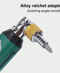 Ultimate 14 In 1 Ratchet Set With Adjustable 0 To 180 Degrees Angle For Tight Spots, Heavy Duty Screw Drill Bit Kit Includes 9 Bits Plus 5 Sockets For Home Repair Auto Maintenance Jobs The Total Fixer Upper That Gets It Done Right. alloy ratchet adapter with angled head and screwdriver bit