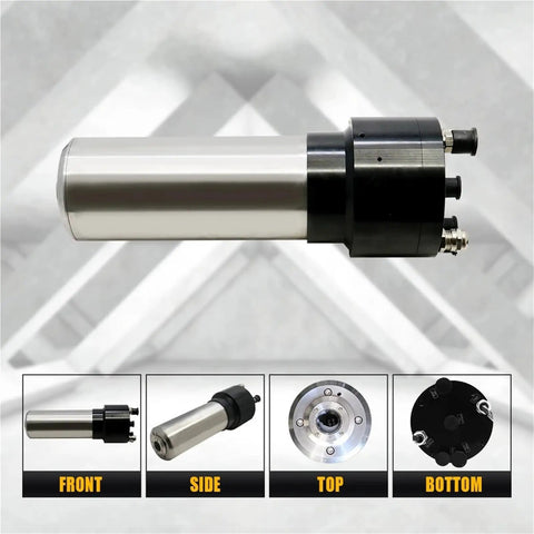 Heavy Duty 2200W Water Cooled CNC Spindle Motor Cruises At 24000 RPM With No Sweat Cooling Rock Solid 80Mm Shaft in multiple views.