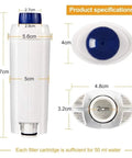 Top Shelf Reusable Coffee Maker Filter With Active Carbon Softener Fine Micropore Mesh Traps Grounds For Bright Crisp Cups Steady Flow Extraction Setup Heavy Duty Replacement Part, 15.7 cm tall white filter cartridge with blue top.