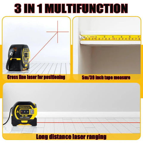 Sick 3 In 1 Laser Tape Measure With Digital Distance Reader And Pro Laser Crosshair. Fire Accuracy For Construction And Diy Projects. Packs 16 Foot Steel Tape Plus 197 Foot Laser Sight. An Absolute Game Changer For House Refits And Floor Layouts.