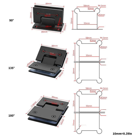 Badass Heavy Duty Two Pack Shower Door Hinges With Tight Seal Gaskets Slick Stainless Steel Glass Panel Brackets For Bathrooms And Cupboards Rust Resistant Build Zero Drama Installation 135 Degree Swivel Smooth Glide measurements and angles for installation.