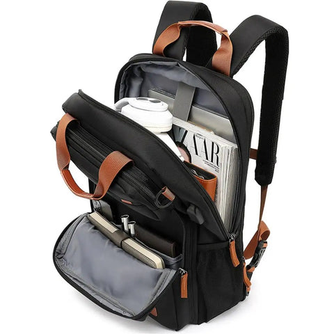Casual Business Mens Laptop Backpack Waterproof Oxford Cloth Anti Theft Travel Go To Bag With Large Capacity Compartments open with items