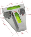 A22I T Type Level Meter, Mini Spirit Level Bubble Two Ways T Type with dimensions, green bubble levels, metallic finish.