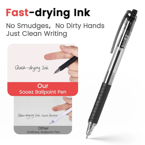 Value Pack Ballpoint Pens 200 Count With Smooth Writing And Soft Grip Retractable 1.0mm Medium Point Black Ink features fast-drying ink