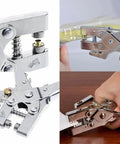 All In One Grab And Go Eyelet Grommet Pliers Kit with 1 Hole Punch and 100 Gold Grommets in use on various materials